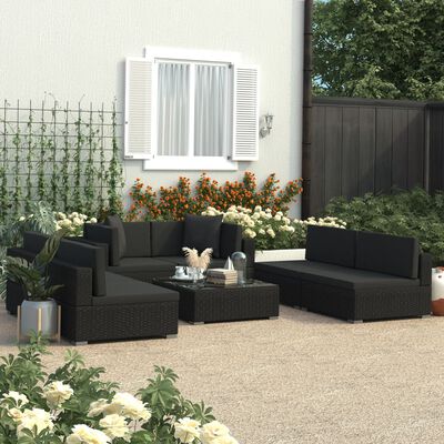 vidaXL 7-dielna záhradná sedacia súprava s vankúšmi čierna polyratanová