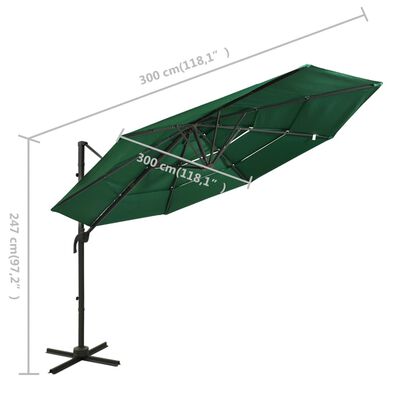 vidaXL 4-stupňový slnečník s hliníkovou tyčou zelený 3x3 m