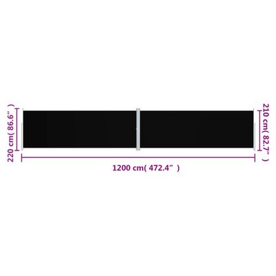 vidaXL Zaťahovacia bočná markíza čierna 220x1200 cm
