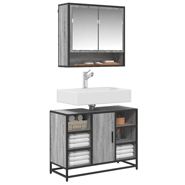 vidaXL K&uacute;peľňov&aacute; um&yacute;vadlov&aacute; skrinka siv&aacute; sonoma 80x33x60 cm kom. drevo