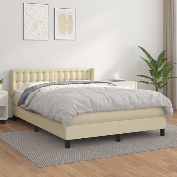 vidaXL Boxspring posteľ s matracom kr&eacute;mov&aacute; 140x190 cm umel&aacute; koža