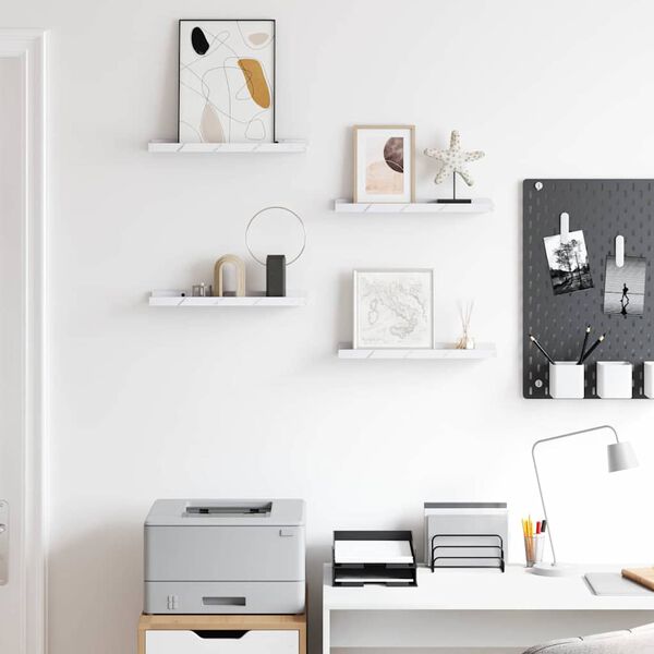 vidaXL Stenn&aacute; polica 4 pcs Biely mramor 40 x 9 x 3 cm Kompozitn&eacute; drevo