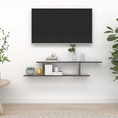 vidaXL Nástenná TV polica, lesklá sivá 125x18x23 cm, kompozitné drevo