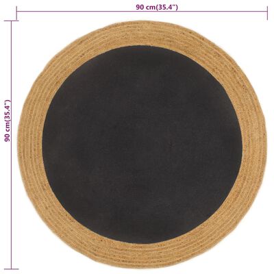 vidaXL Koberec pletený čierny a prírodný 90 cm juta a bavlna okrúhly