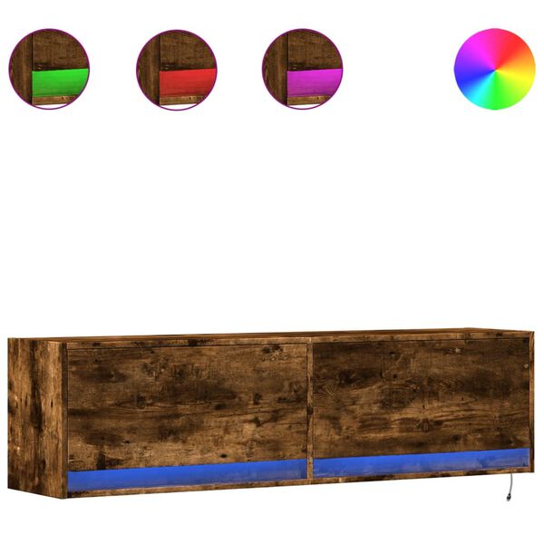 vidaXL TV n&aacute;stenn&aacute; skrinka s LED svetlami dymov&yacute; dub 140x31x38 cm