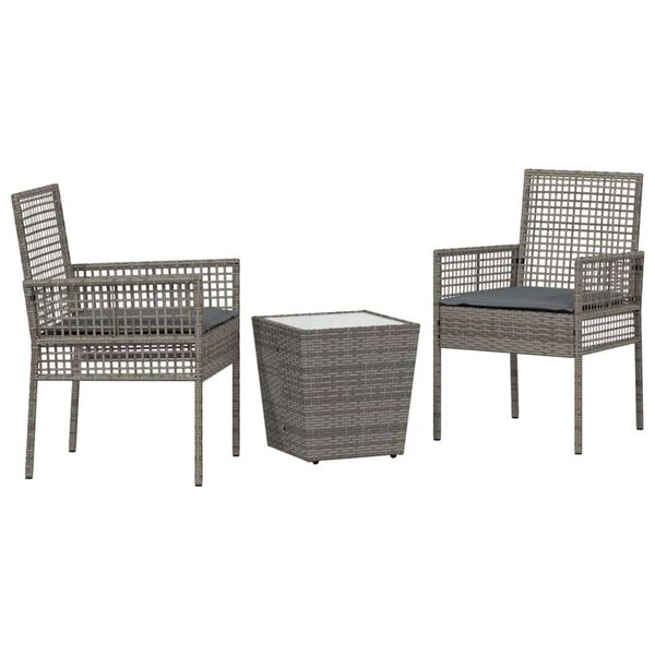 vidaXL Záhradný bistro set 3 pcs Sivá polyratan