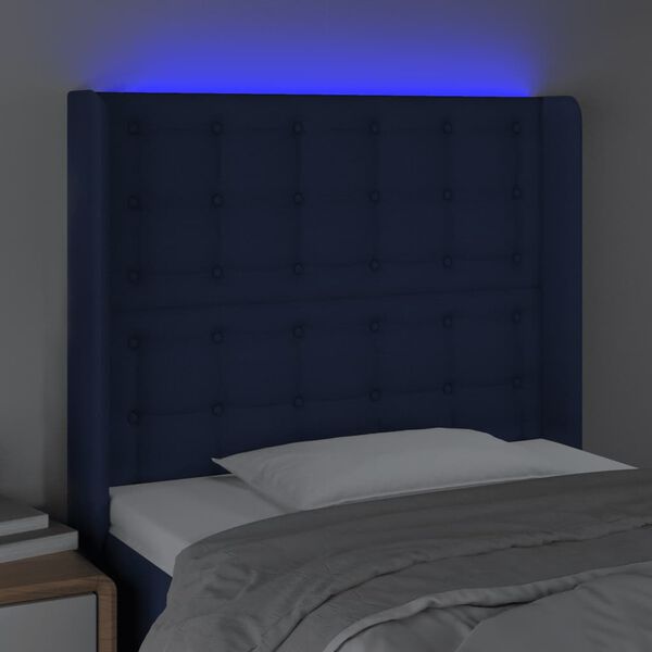 vidaXL Čelo postele s LED modr&eacute; 103x16x118/128 cm l&aacute;tka