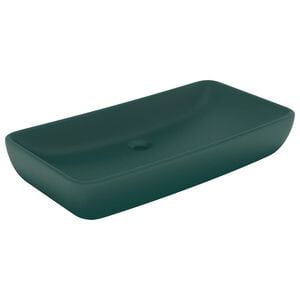 vidaXL Luxusn&eacute; um&yacute;vadlo, obdĺžnik, matn&eacute; tmavozelen&eacute; 71x38cm, keramika