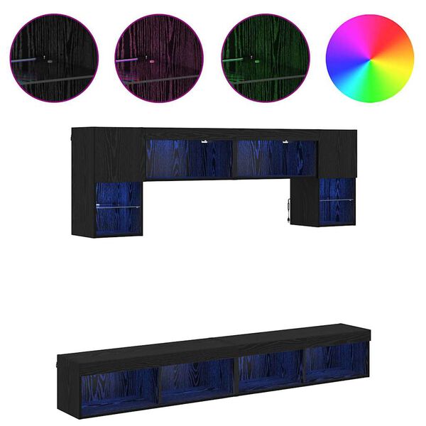 vidaXL TV n&aacute;stenn&eacute; jednotky s LED 6 pcs Čierny dub Kompozitn&eacute; drevo