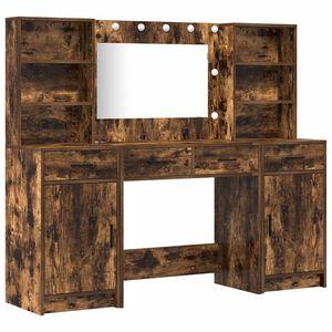 vidaXL S&uacute;prava toaletn&eacute;ho stol&iacute;ka s LED so z&aacute;suvkou 3 pcs Dymov&aacute; dub