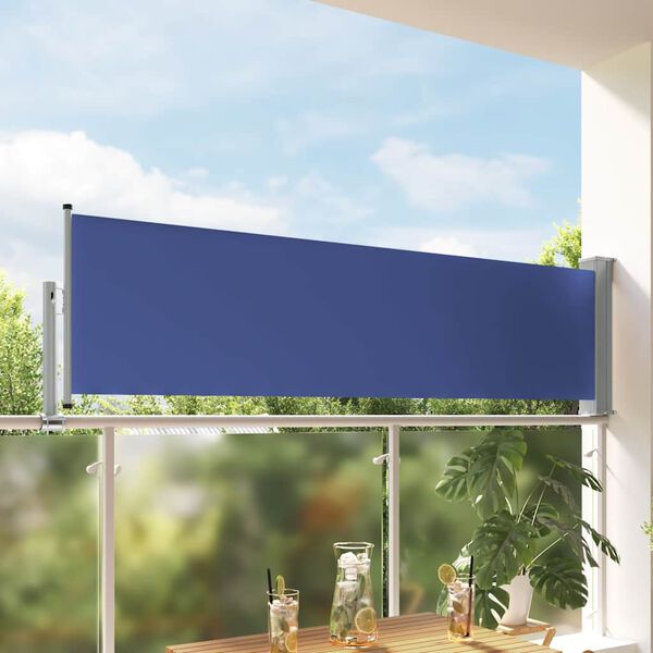 vidaXL Zaťahovacia bočn&aacute; mark&iacute;za na terasu modr&aacute; 80x300 cm