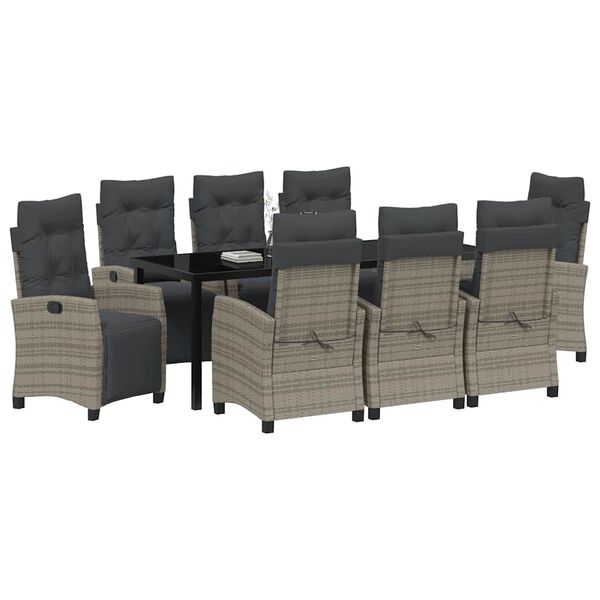 vidaXL Z&aacute;hradn&yacute; jed&aacute;lensk&yacute; set s vank&uacute;&scaron;om 9 pcs Siv&aacute; polyratan