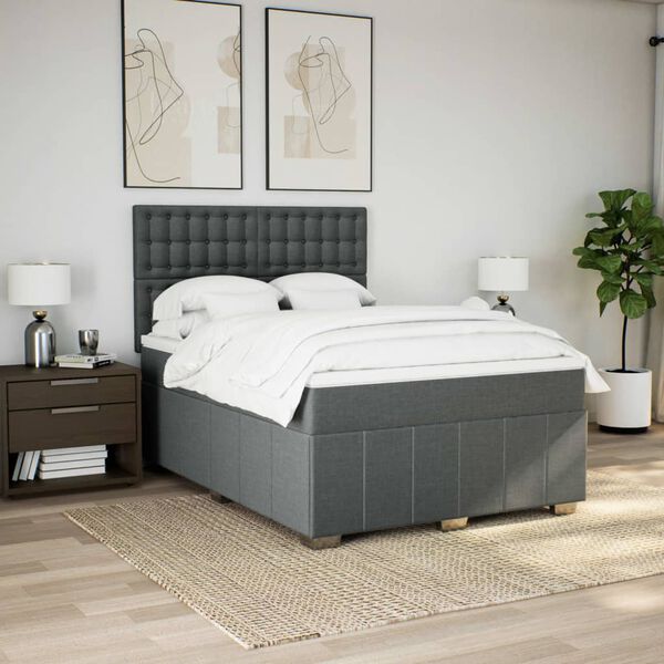vidaXL Boxspring posteľ s matracom tmavosiv&aacute; 140x200 cm l&aacute;tka
