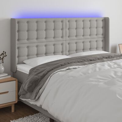 vidaXL Čelo postele s LED bledosivé 163x16x118/128 cm látka