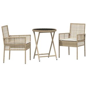 vidaXL Záhradný bistro set 3 pcs Béžová polyratan