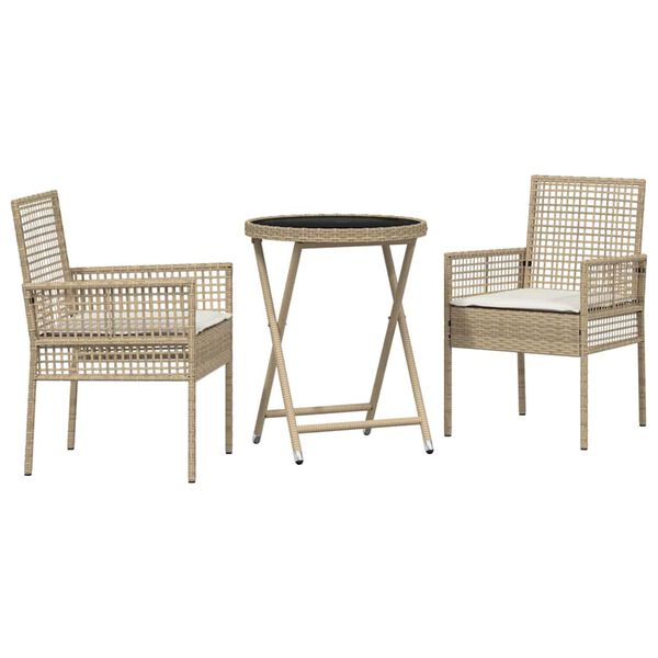 vidaXL Záhradný bistro set 3 pcs Béžová polyratan