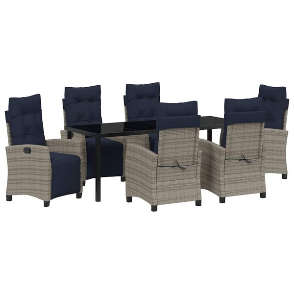 vidaXL Z&aacute;hradn&yacute; jed&aacute;lensk&yacute; set s vank&uacute;&scaron;om 7 pcs Siv&aacute; polyratan