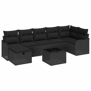 vidaXL S&uacute;prava z&aacute;hradn&yacute;ch pohoviek s vank&uacute;&scaron;om 8 pcs Čierna Poly ratan