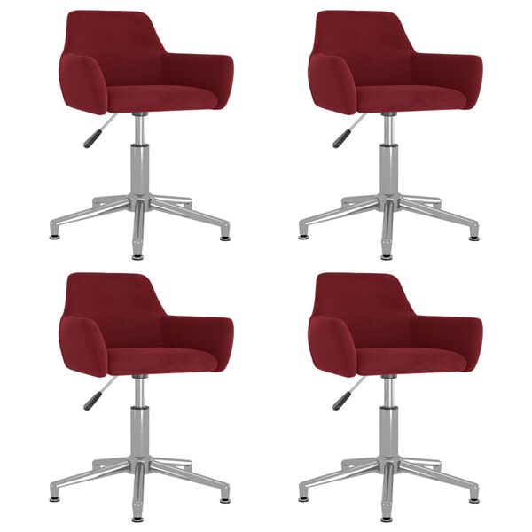 vidaXL Otočn&eacute; jed&aacute;lensk&eacute; stoličky 4 ks v&iacute;novo-červen&eacute; zamatov&eacute;
