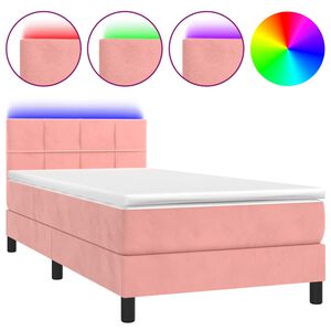 vidaXL Posteľn&yacute; r&aacute;m boxsping s matracom a LED ružov&yacute; 90x190 cm zamat