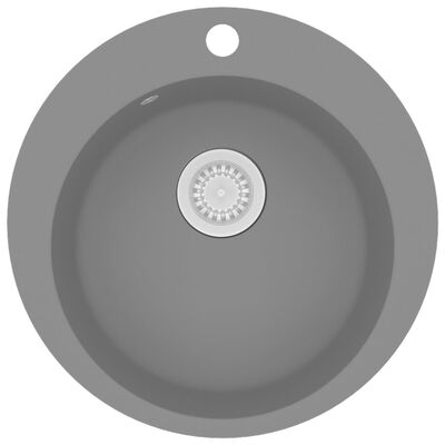 vidaXL Granitový kuchynský drez s jednou vaničkou, okrúhly, sivý