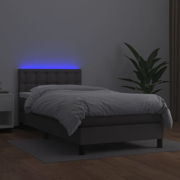 vidaXL Boxspring posteľ s matracom a LED sivá 90x190 cm umelá koža