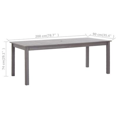 vidaXL Záhradný stôl, ošúchaná sivá 200x90x74 cm, akáciový masív