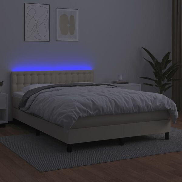 vidaXL Boxspring posteľ s matracom a LED kr&eacute;mov&aacute; 140x200 cm umel&aacute; koža