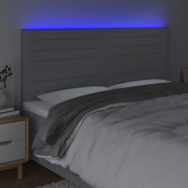 vidaXL Čelo postele s LED bledosiv&eacute; 200x5x118/128 cm l&aacute;tka