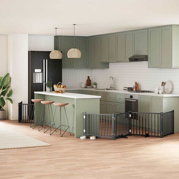 vidaXL Br&aacute;na pre psa s dvere sklad. 12pan. čierna 960cm topoľov&eacute; drevo