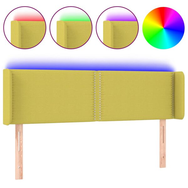 vidaXL Čelo postele s LED zelen&eacute; 147x16x78/88 cm l&aacute;tka