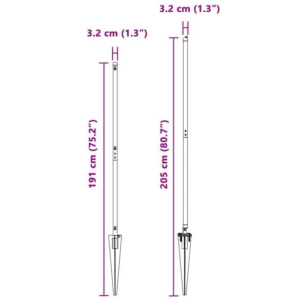 vidaXL Stĺp na plot. Iný 52 pcs Sivá 3,2 x 3,2 x 160 cm Oceľ