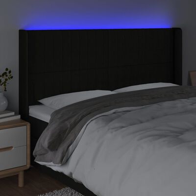 vidaXL Čelo postele s LED čierne 163x16x118/128 cm látka