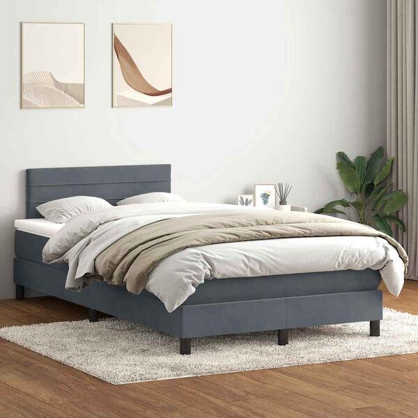 vidaXL Posteľn&yacute; r&aacute;m boxspring s matracom tmavosiv&yacute; 120x210 cm zamat