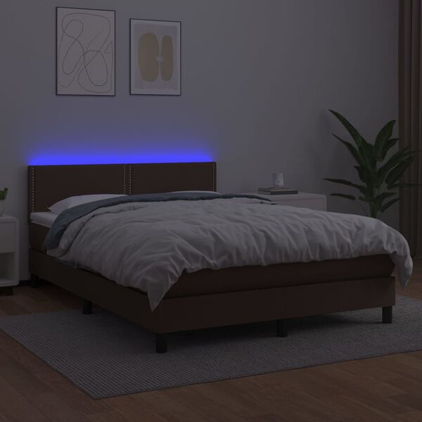 vidaXL Boxspring posteľ s matracom a LED hned&aacute; 140x200 cm umel&aacute; koža