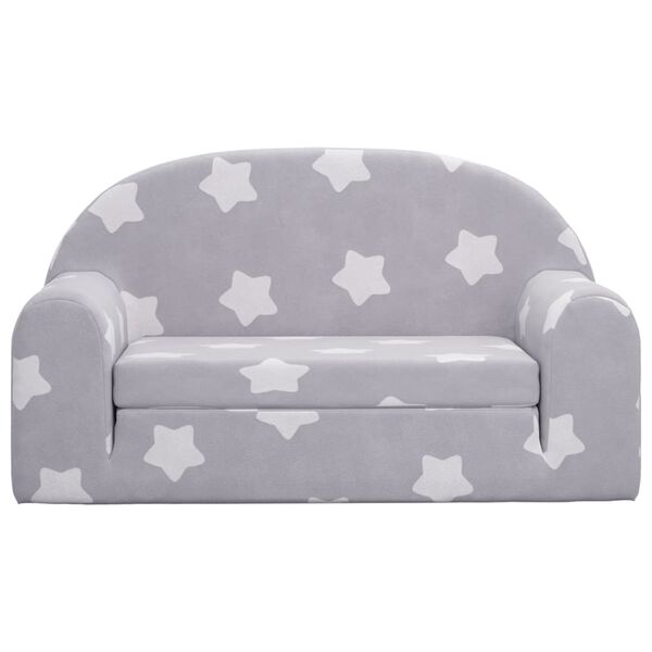 vidaXL 2-miestna detsk&aacute; rozkladacia pohovka, siv&aacute; s hviezdami, ply&scaron;