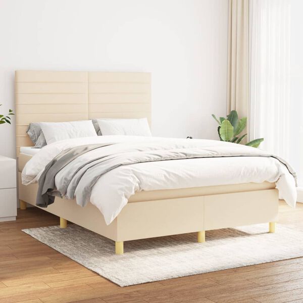 vidaXL Boxspring posteľ s matracom kr&eacute;mov&yacute; 140x190 cm l&aacute;tka