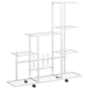 vidaXL Stojan na kvety s kolieskami 94,5x25x92,5 cm biely kovov&yacute;
