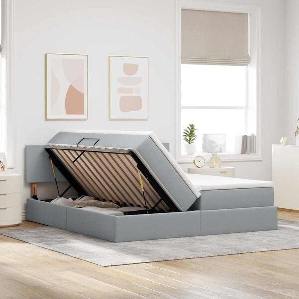 vidaXL &Uacute;ložn&aacute; posteľ s matracmi Svetlosiv&aacute; 200 x 200 cm Umel&aacute; koža