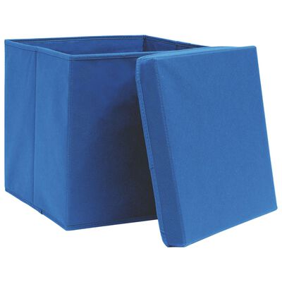 vidaXL Úložné boxy s vekom 10 ks, modré 32x32x32 cm, látka