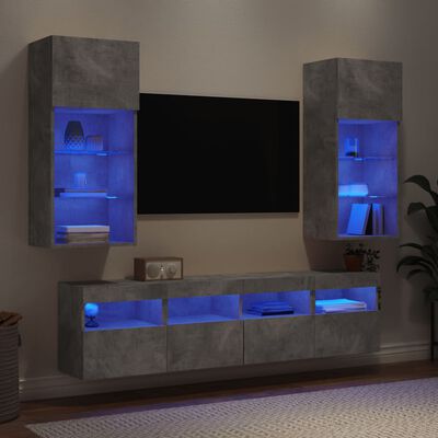 vidaXL 5-dielne TV nástenné skrinky s LED betónovo sivé kompozit.drevo