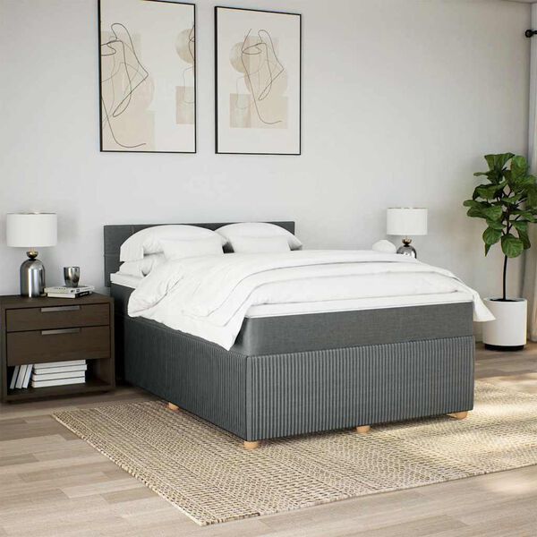 vidaXL Boxspring posteľ s matracom tmavosiv&aacute; 140x200 cm l&aacute;tka