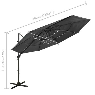 vidaXL 4-stupňový slnečník s hliníkovou tyčou antracitový 3x3 m