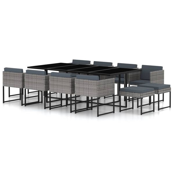 vidaXL 13-dielna z&aacute;hradn&aacute; jed&aacute;lensk&aacute; s&uacute;prava s vank&uacute;&scaron;mi polyratanov&aacute; siv&aacute;