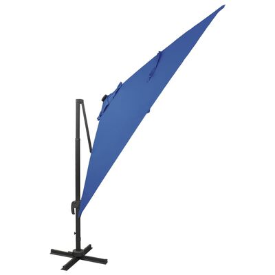vidaXL Závesný slnečník s tyčou a LED svetlami azúrovo-modrý 300 cm