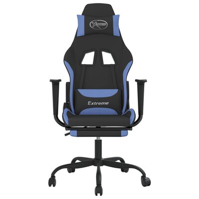 vidaXL Herná stolička s podnožkou čierna a modrá látková