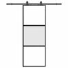 vidaXL Posuvn&eacute; dvere s kovan&iacute;m čierne 76x205 cm tvrden&eacute; sklo