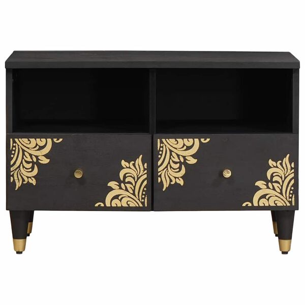 vidaXL TV skrinka Čierna 70 x 33 x 46 cm Masívne mango drevo