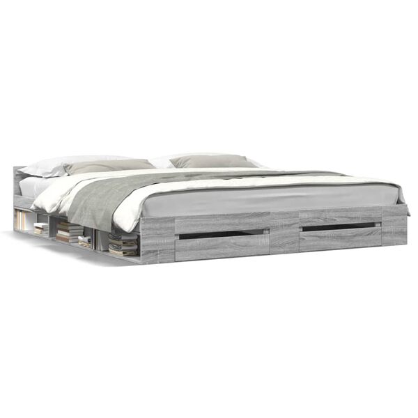 vidaXL Posteľn&yacute; r&aacute;m so z&aacute;suvkami siv&aacute; sonoma 200x200cm kompozit. drevo