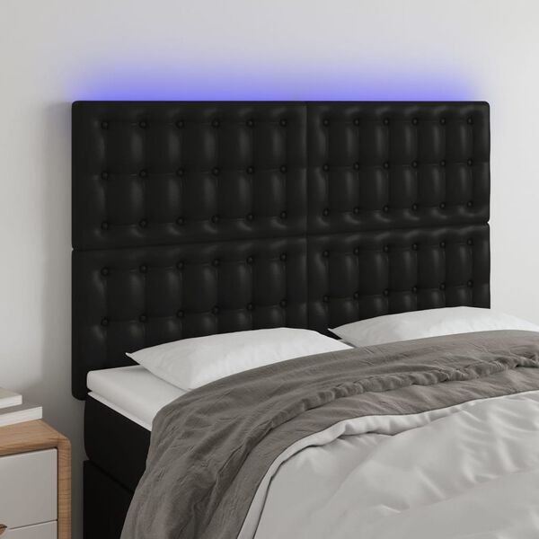 vidaXL Čelo postele s LED čierne 144x5x118/128 cm umel&aacute; koža